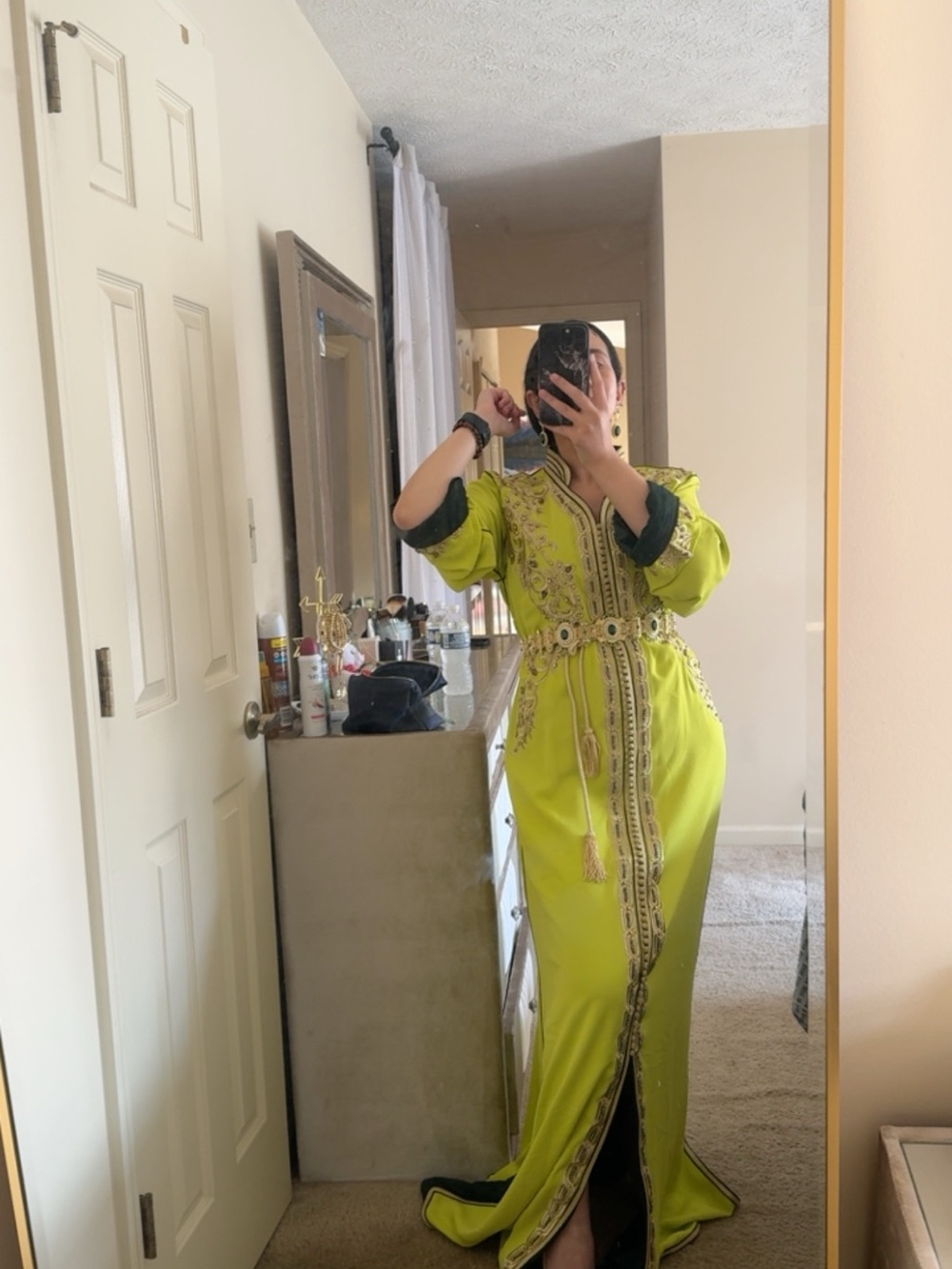 Embroidered Lime Green Moroccan Caftan Dress